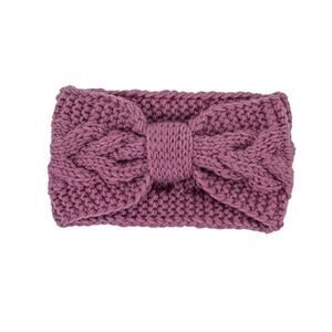 Pink Knitted Bow Ear Warmer Stretchy Winter Headband